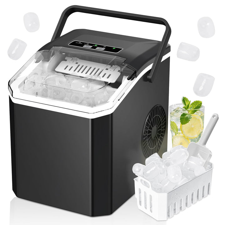 Eiswürfelmaschine, Ice Cube Maker 9 Eiswürfel in 6-8 Minuten,2 Grössen von Bullet Ice,12KG/24H,Selbs