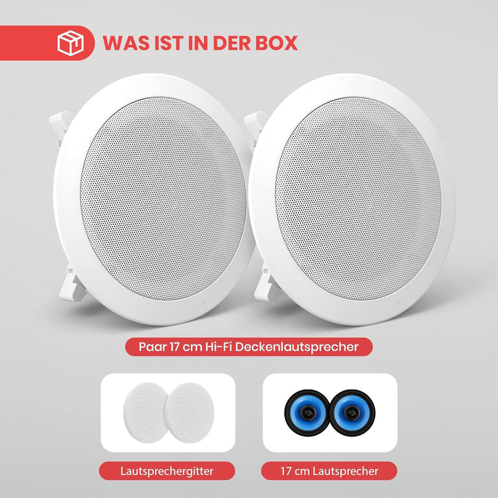 pyle PyleHome PIC6E Deckenlautsprechersystem mit Treble-Regler, 2-Wege, 250 W, 16,5 cm 6.5'' Höhenko