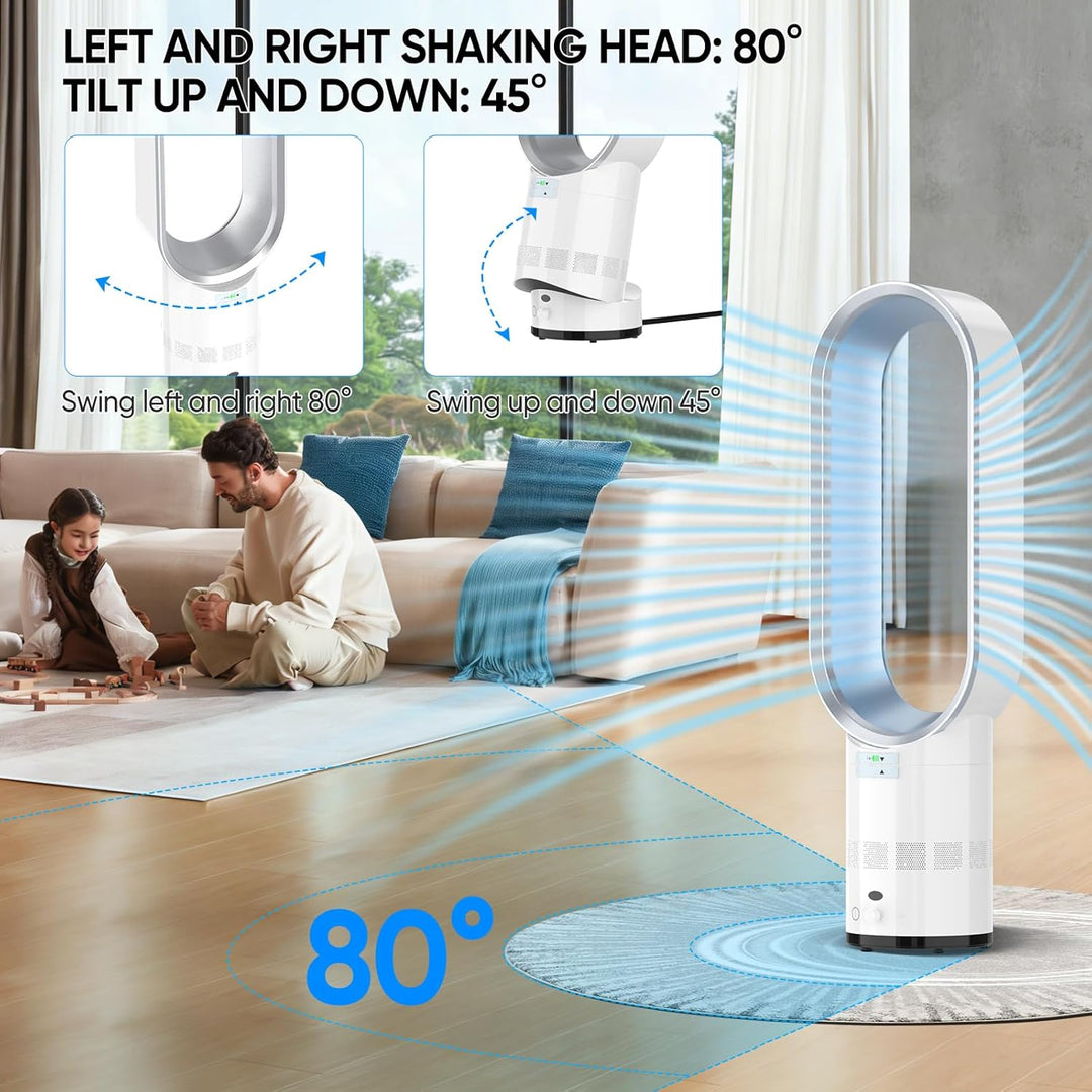 Rotorloser Ventilator,mit Fernbedienung, LED Display, 10 Geschwindigkeiten,Turmventilator sehr leise