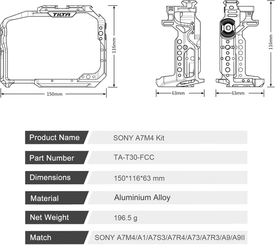 TILTA TA-T30-A-B-2 Camera Cage a7 IV Basic Kit für Sony A7M4 A7 IV Alpha A1 A9 II Alpha 7 IV Kamera