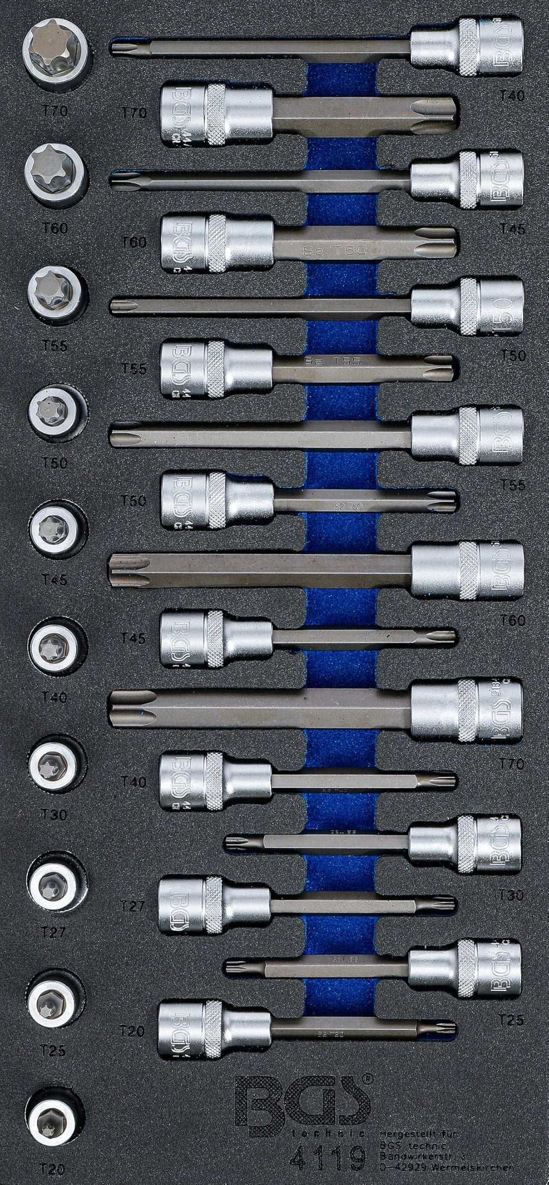 BGS 4119 | Werkstattwageneinlage 1/3: Bit-Einsatz-Satz | Antrieb Innenvierkant 12,5 mm (1/2") | T-Pr