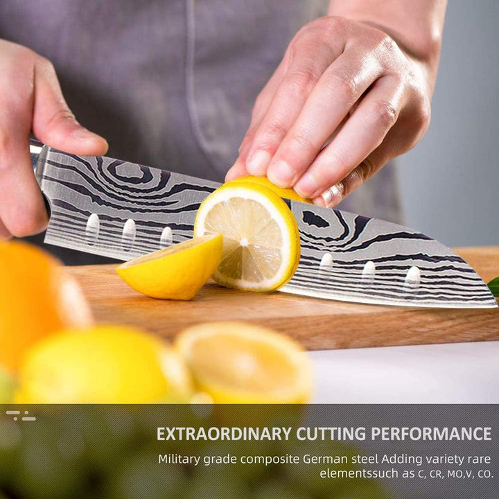 Joyspot Japanisches Santoku Messer, 7 inch Kochmesser Profi Messer Deutsche Karbon-Edelstahlmesser E