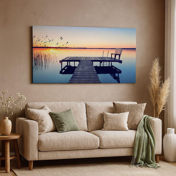 Wandbilder Dekoration Wohnzimmer See Brücke Panorama Bilder auf Leinwand 120x50cm Leinwandbild mit R