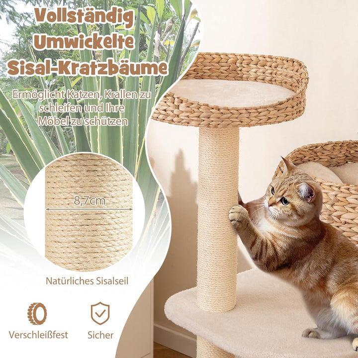 COSTWAY 104cm Kratzbaum, Katzenbaum klein, Katzenkratzbaum mit Sitzstange, Korb, Sisalpfählen, Sisal
