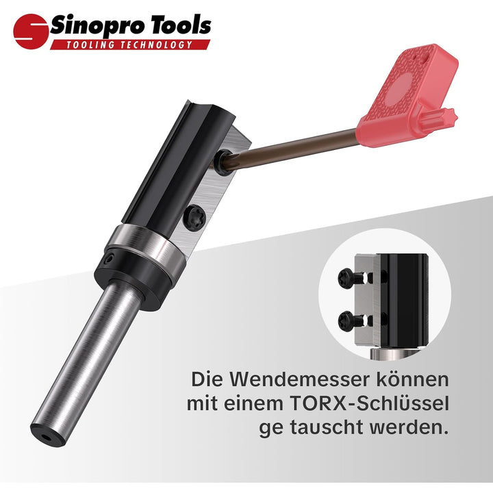 Sinoprotools Wendeplatten Bündigfräser HW – 8 mm Schaft, 16 mm Schneidendurchmesser, 30 mm Schneiden