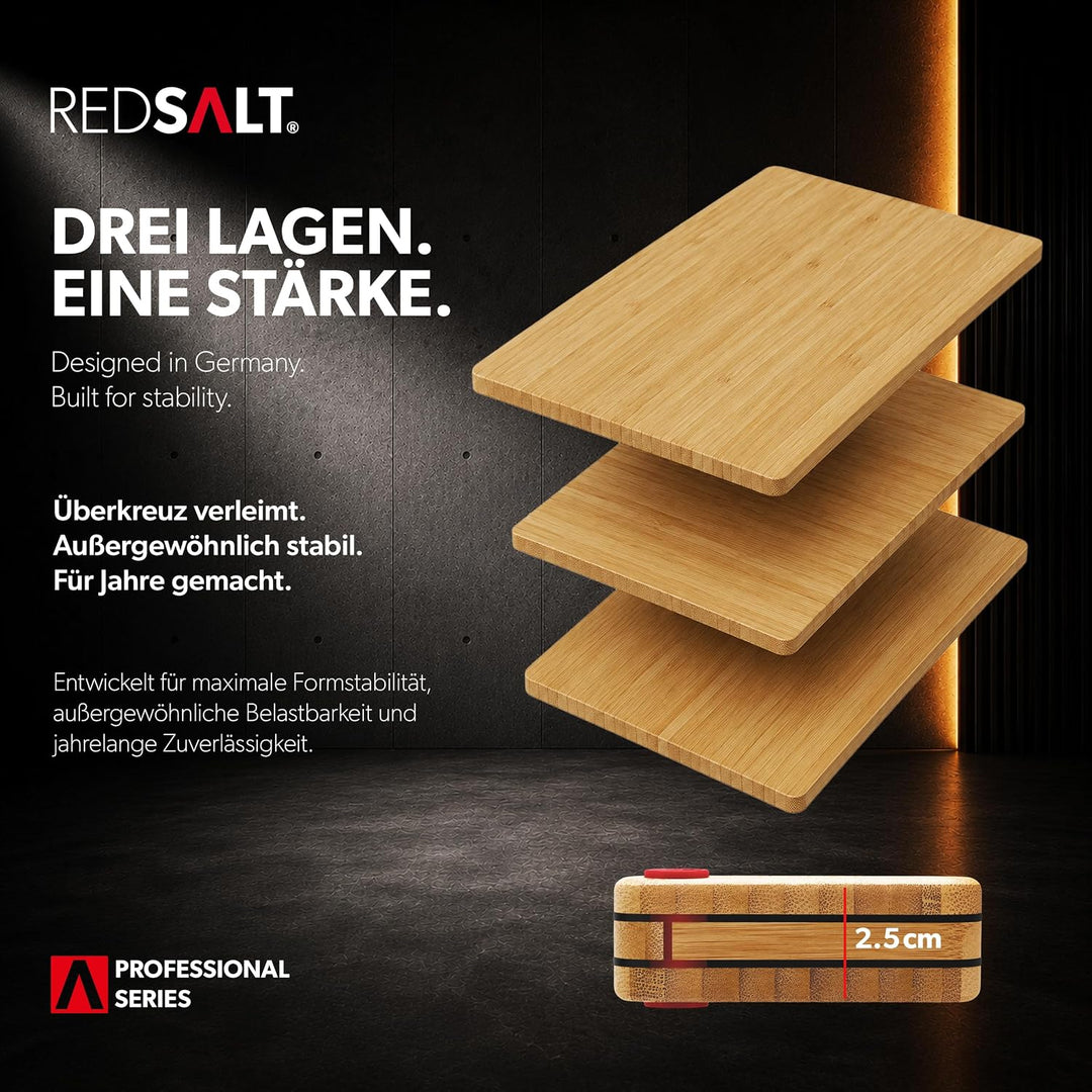 REDSALT® innovatives Bambus Holz Schneidebrett XL 50x36x2,5cm | beidseitig rutschfest antibakteriell