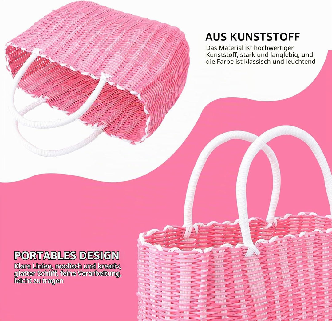Cabilock Einkaufskorb Tragbar Gewebter Kunststoff Korb Geflochten Damen Shopper Einkaufstasche Pickn