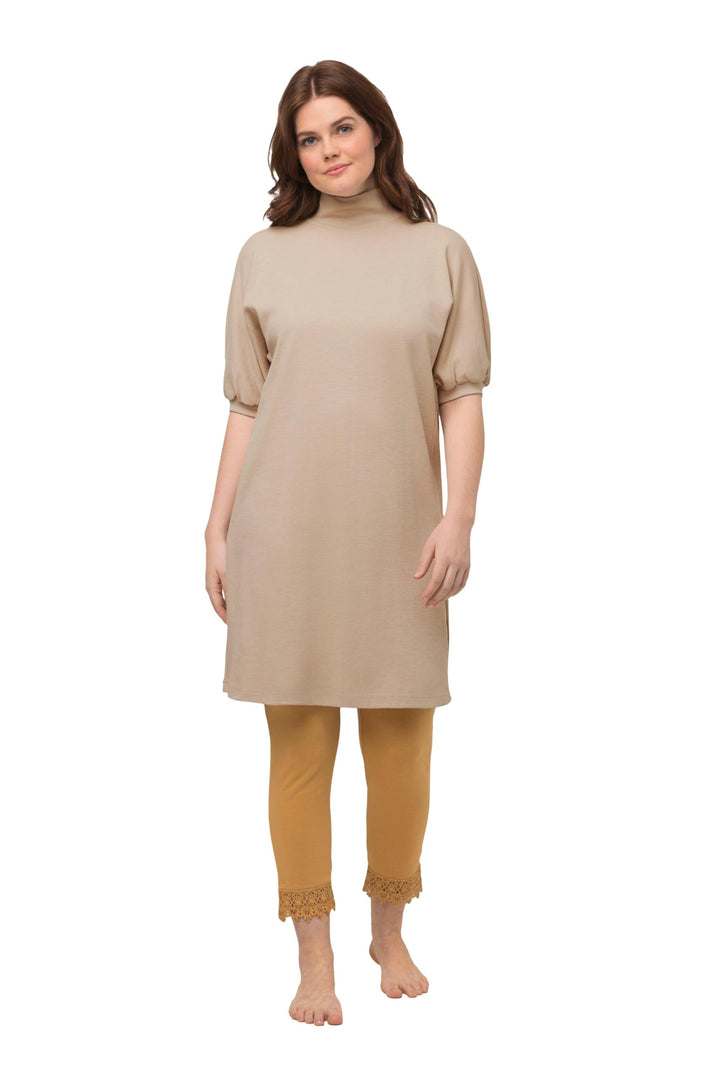 Ulla Popken Damen grosse Grössen Übergrössen Plus Size Longshirt, Eggshape, Rollkragen, Halbarm, Bio