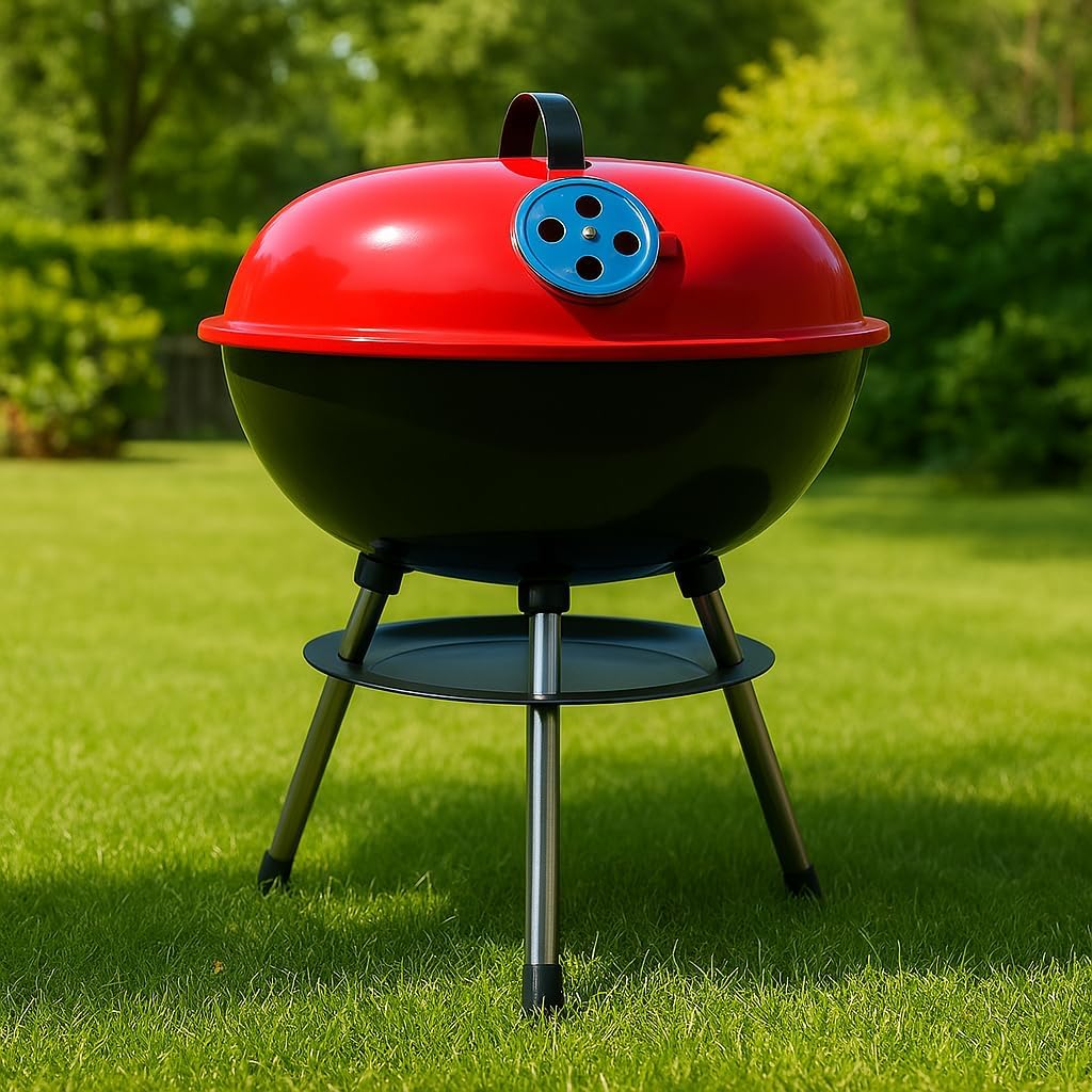 "Kompakter Kugelgrill 35 cm von Benson Garden – Tragbarer Holzkohlegrill mit einstellbarer Luftzufuh
