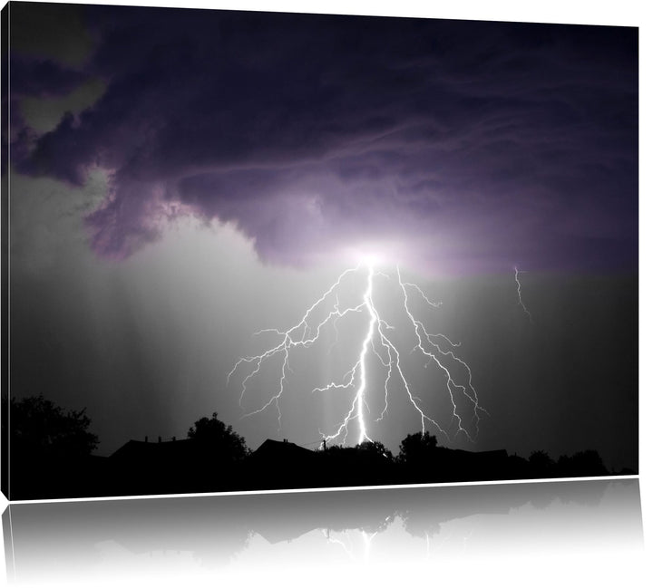Gewitter über Häusern schwarz/weiss Format: 100x70 auf Leinwand, XXL riesige Bilder fertig gerahmt m