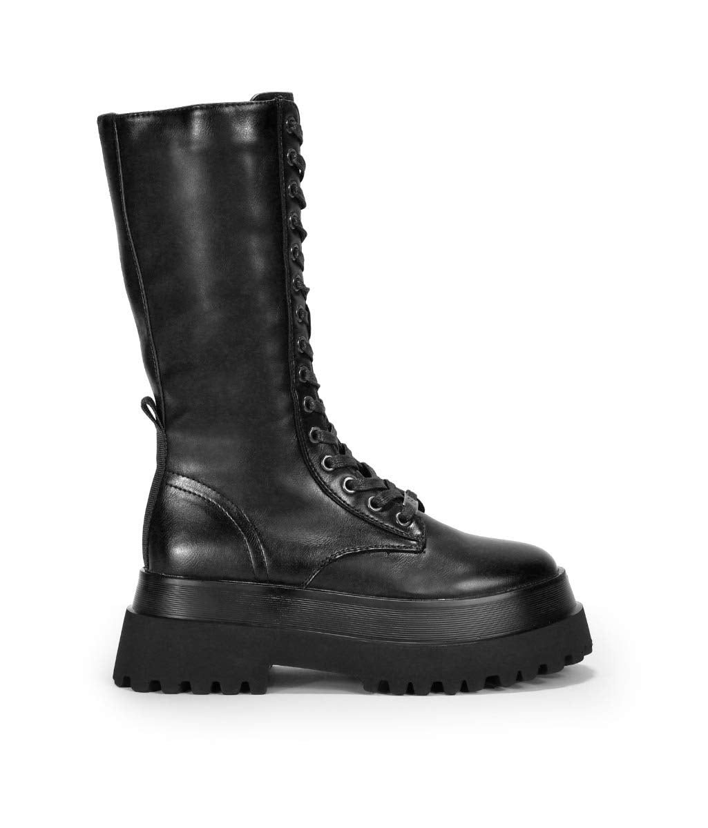 BOSANOVA Hohe Militärstiefel mit Track-Sohle und Schnürung, Reissverschluss innen. 40 EU Schwarz, 40