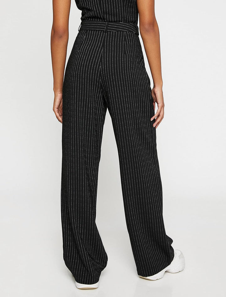 Koton Damen Palazzo Trousers Pleated High Waist Stripe Pants, 34