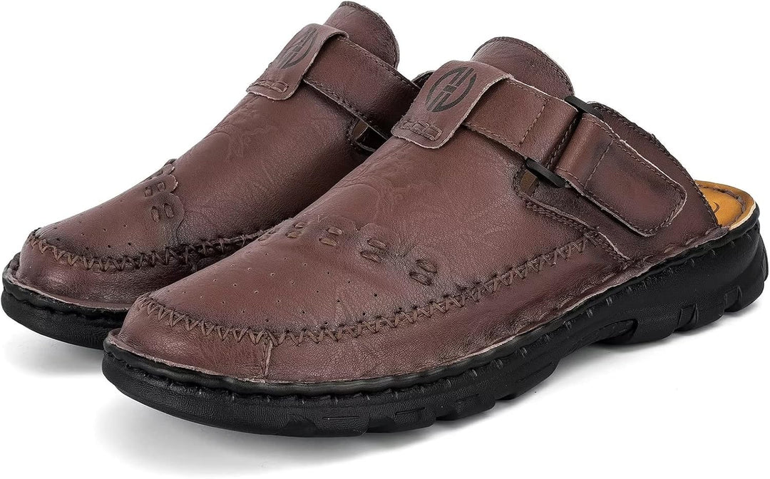 BUGUKI Sandalen Herren Leder Pantoletten Clogs, Weiche Dicke Sohle 41 EU Ta1 Dunkel Braun, 41 EU Ta1