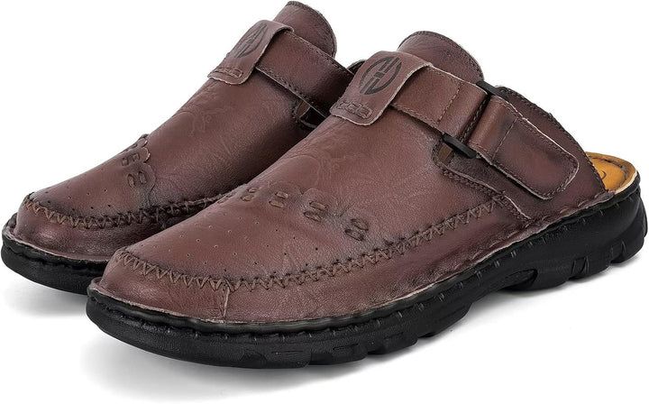 BUGUKI Sandalen Herren Leder Pantoletten Clogs, Weiche Dicke Sohle 41 EU Ta1 Dunkel Braun, 41 EU Ta1