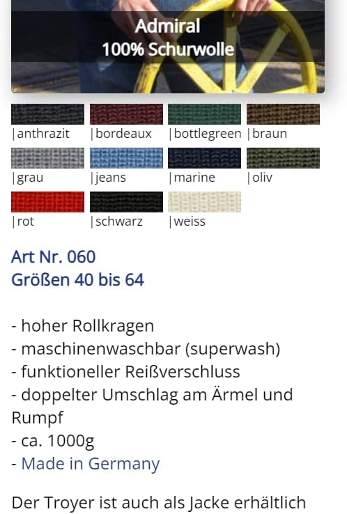 Leuchtfeuer Strickwaren Troyer Admiral grau Pullover Made in Germany 54 Grau, 54 Grau