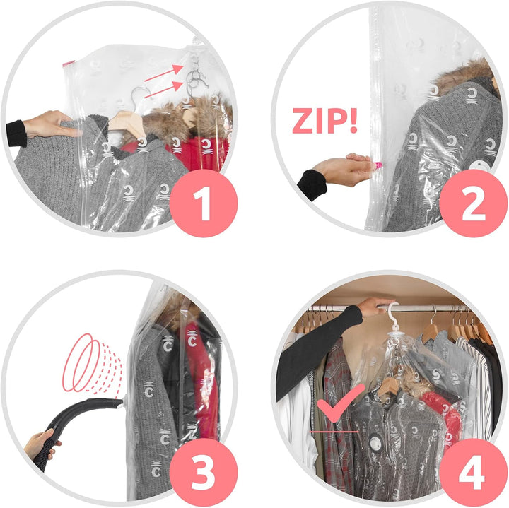 Compactor - 4er-Set Vakuumbeutel zum Aufhängen (2x M + 2x L) - Kleidung für Schrank und Garderobe ko
