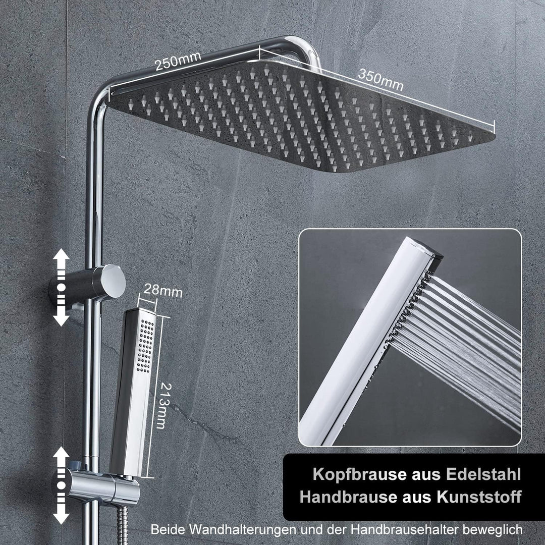 Görbach Regendusche Duschset Duschsystem mit Ablage Chrom Duschstangeset ohne Duscharmatur (35x25) &