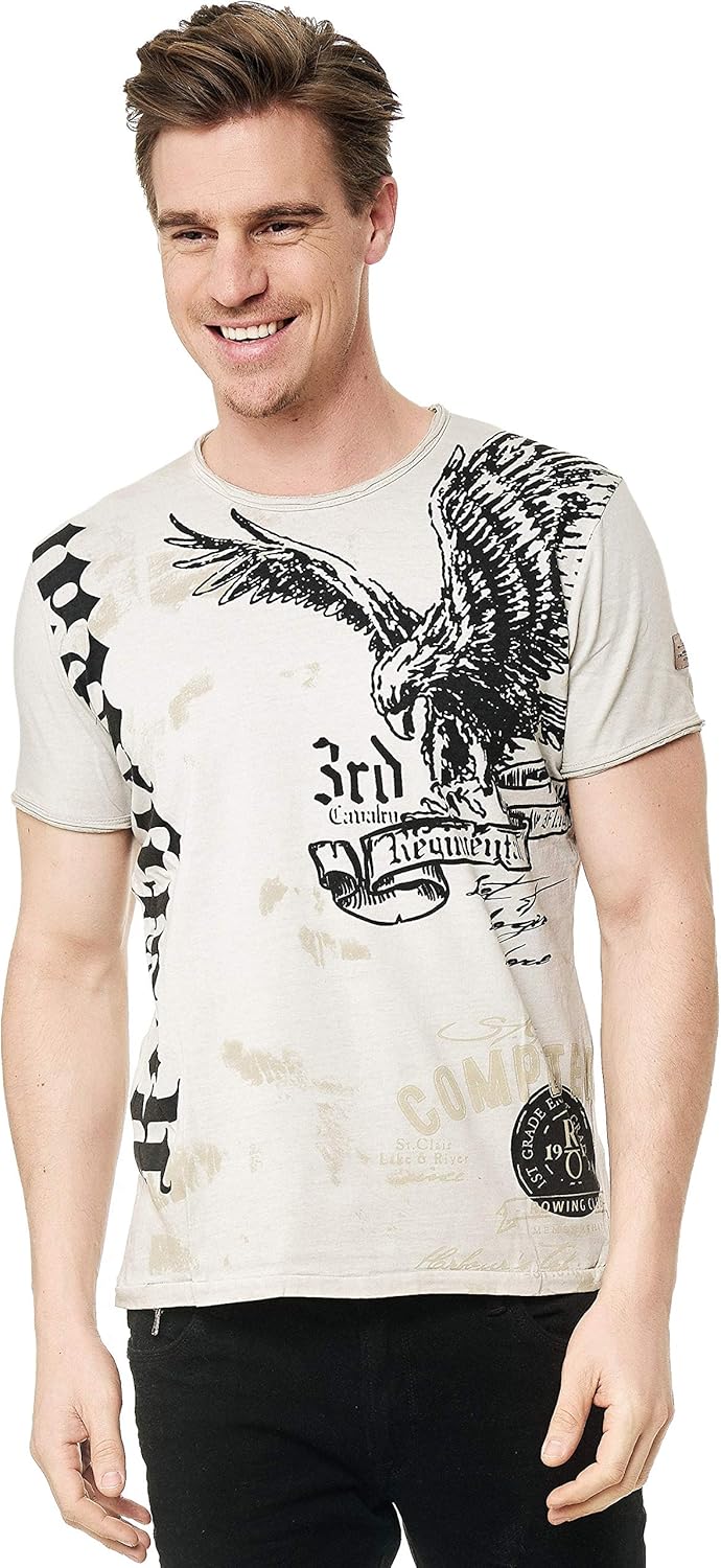 Rusty Neal Herren T-Shirt Rundhals USA Adler Tee Shirt Kurzarm Regular Fit Stretch 100% Baumwolle S