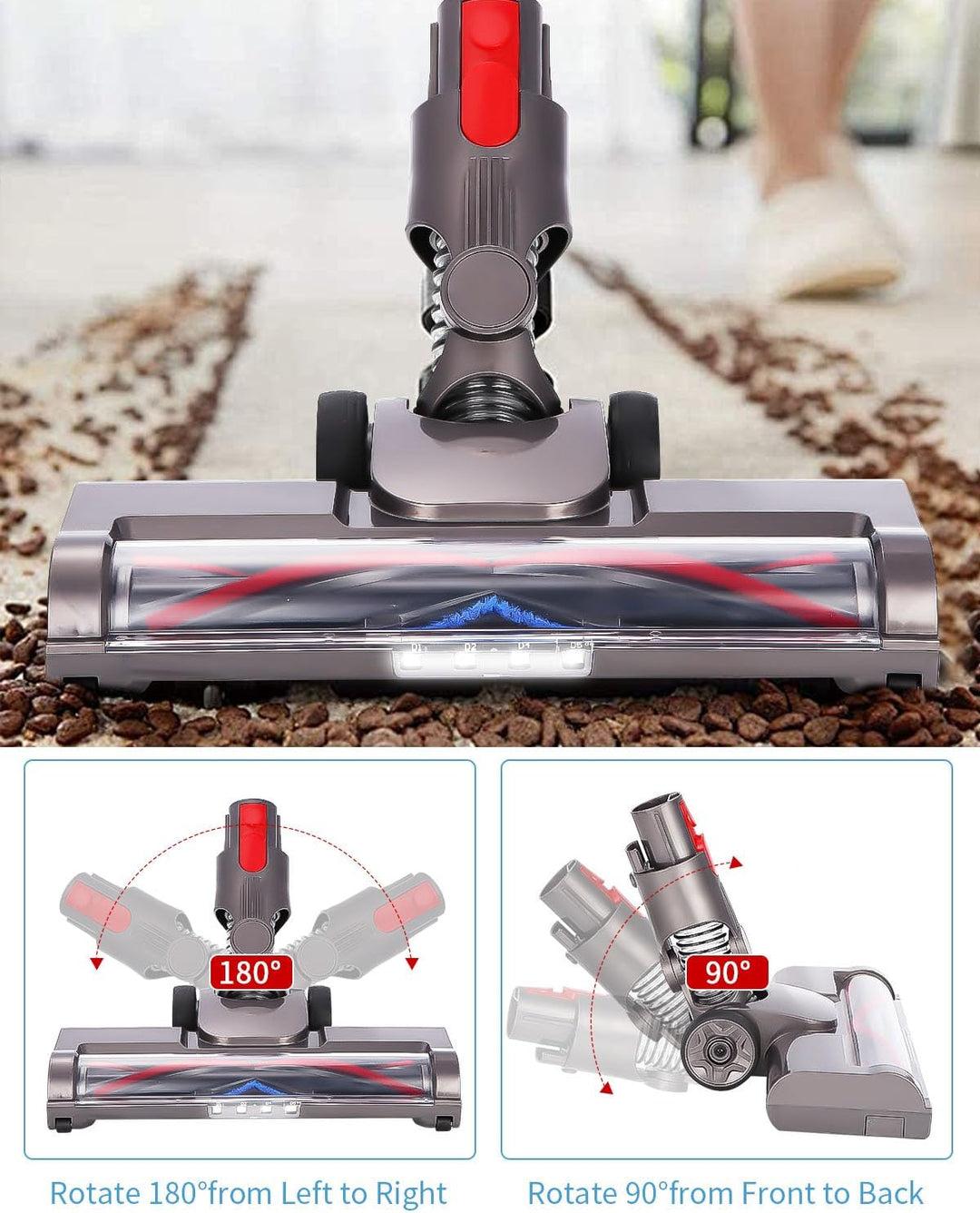 Bürste Kompatibel mit Dyson V7, V8, V10, V11, V15 Staubsauger, Ersatzbürste mit 4-LED Scheinwerfern,