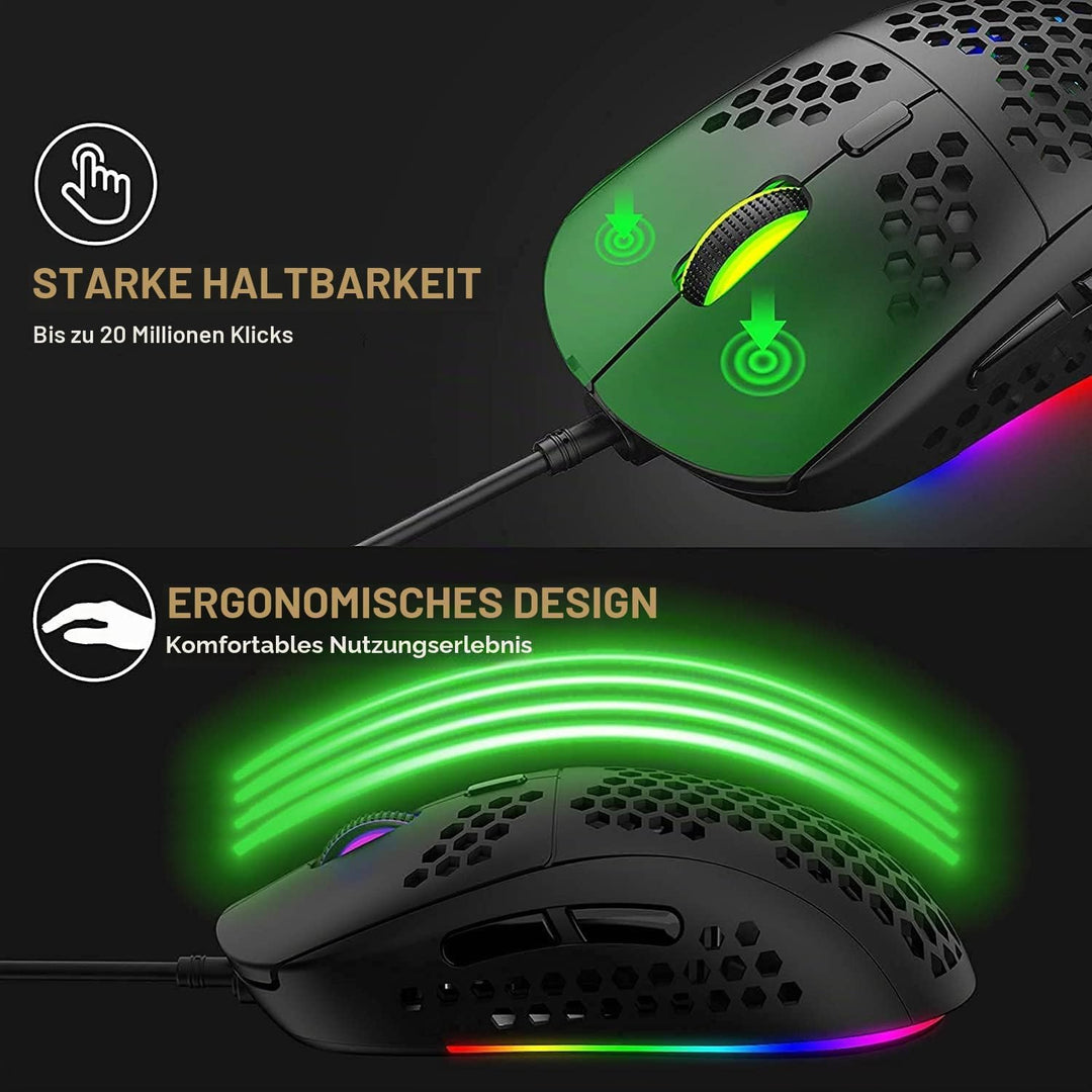 T60 Mini 60% Mechanische Tastatur-Maus-Sets, Kompakt 62 Tasten, Typ C Wired, 19 Hintergrundbeleuchtu