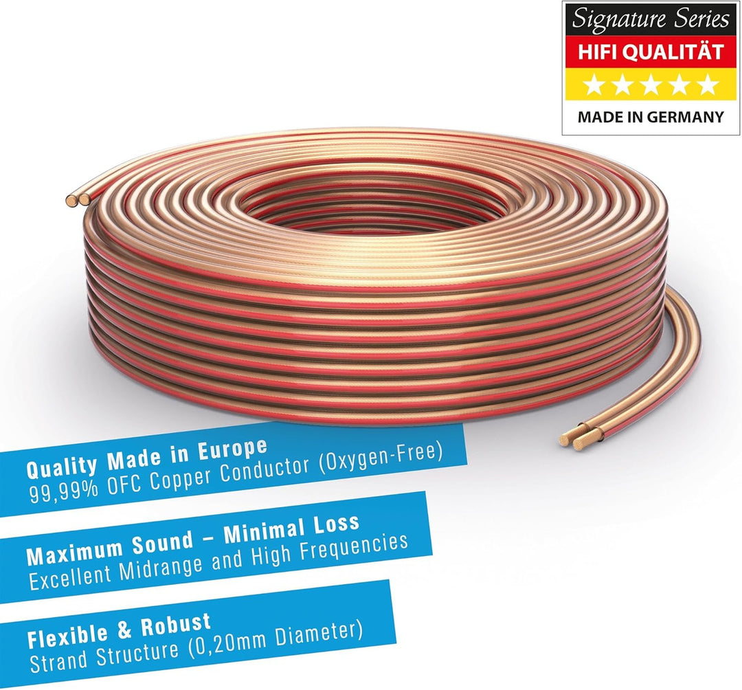 PureLink Lautsprecherkabel OFC 2x2,50mm² (0,20mm), 30,0m, transparent mit roter Kennlinie 30,00m 2 x