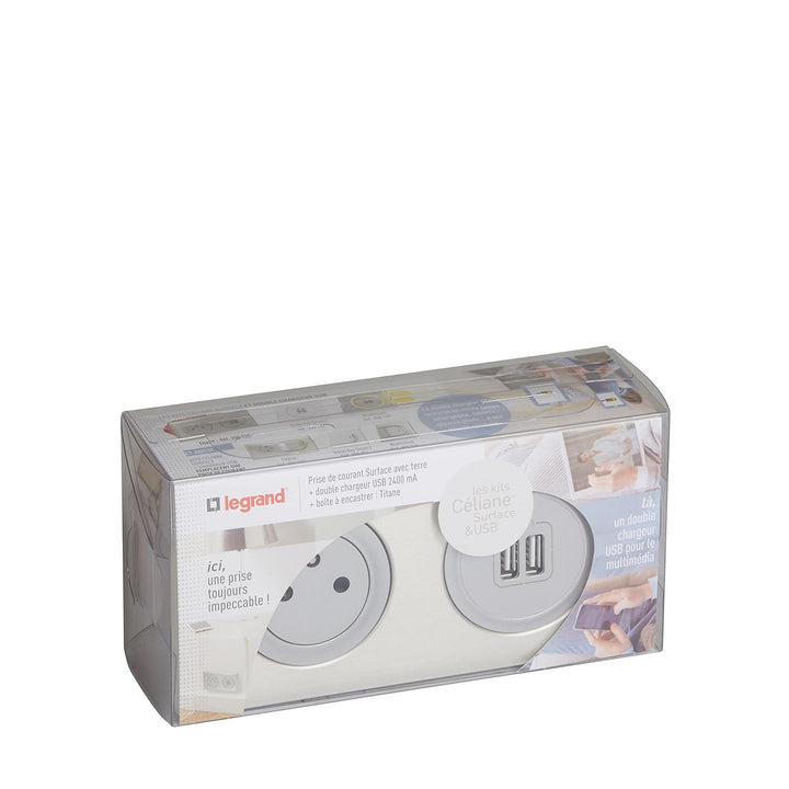 Legrand 200138 Céliane Kit Dual USB mit flexiblem Zwei polig/Erde Hauptventil, 230 V, titan, Titan