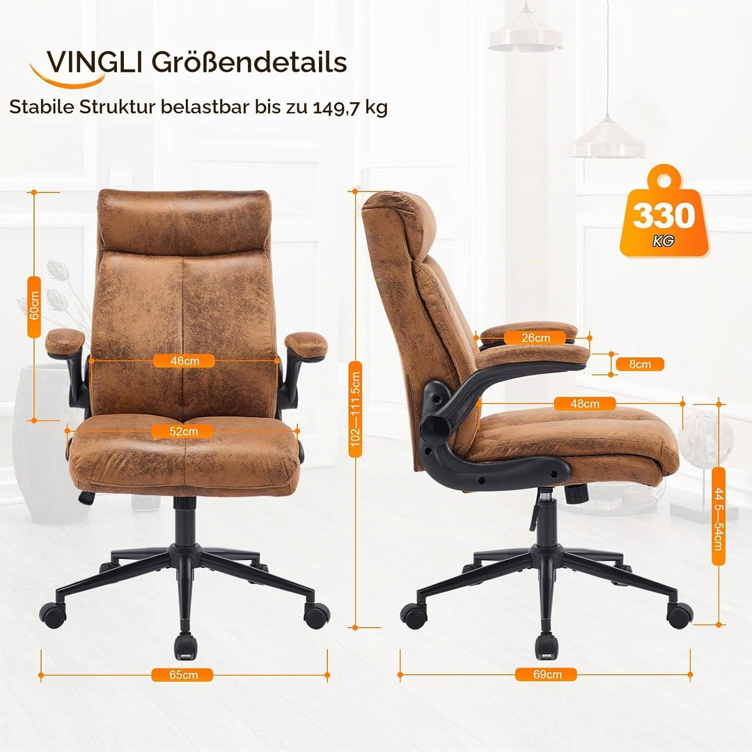 Bonnlo Ergonomischer Bürostuhl, Schreibtischstuhl mit hochklappbarer Armlehne, Computerstuhl, Drehst