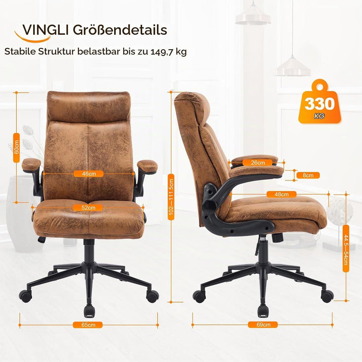 Bonnlo Ergonomischer Bürostuhl, Schreibtischstuhl mit hochklappbarer Armlehne, Computerstuhl, Drehst