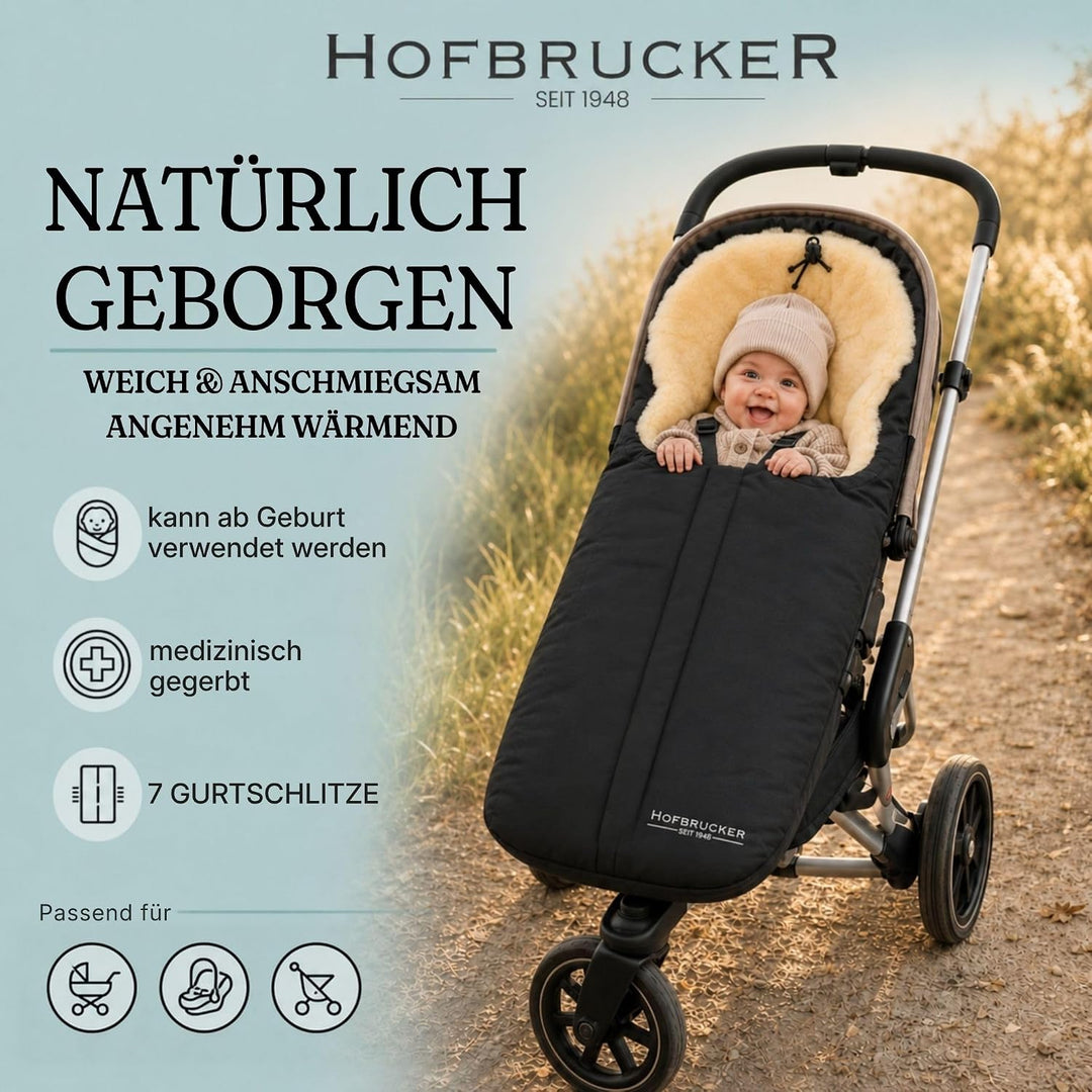 Hofbrucker Lammfell-Fusssack Eskimo für Babyschale, Kinderwagen, Buggy/Universeller Winterfusssack/F