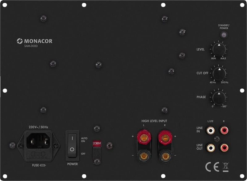 Monacor SAM-300D Aktives Subwoofer-Modul Klasse-D für das Digitale Zeitalter, Einbau-Verstärker in S