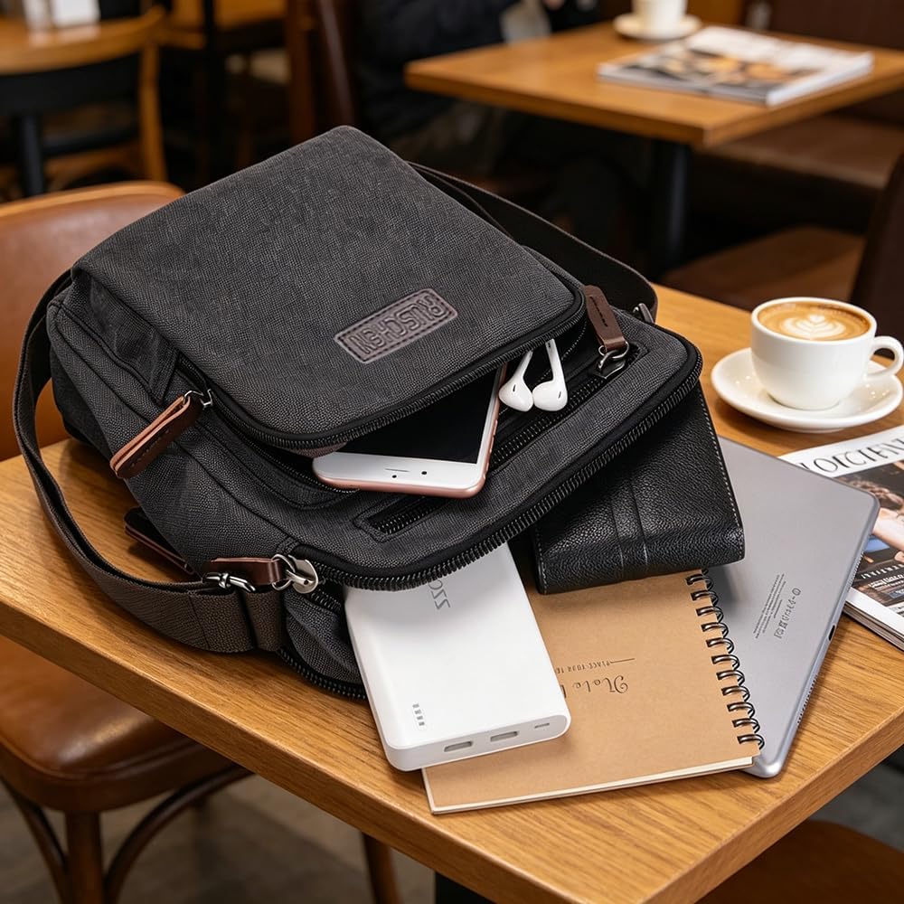 Umhängetasche Schultertasche für Herren, Damen und Jungen, Kuriertasche aus Canvas, Herrentasche für