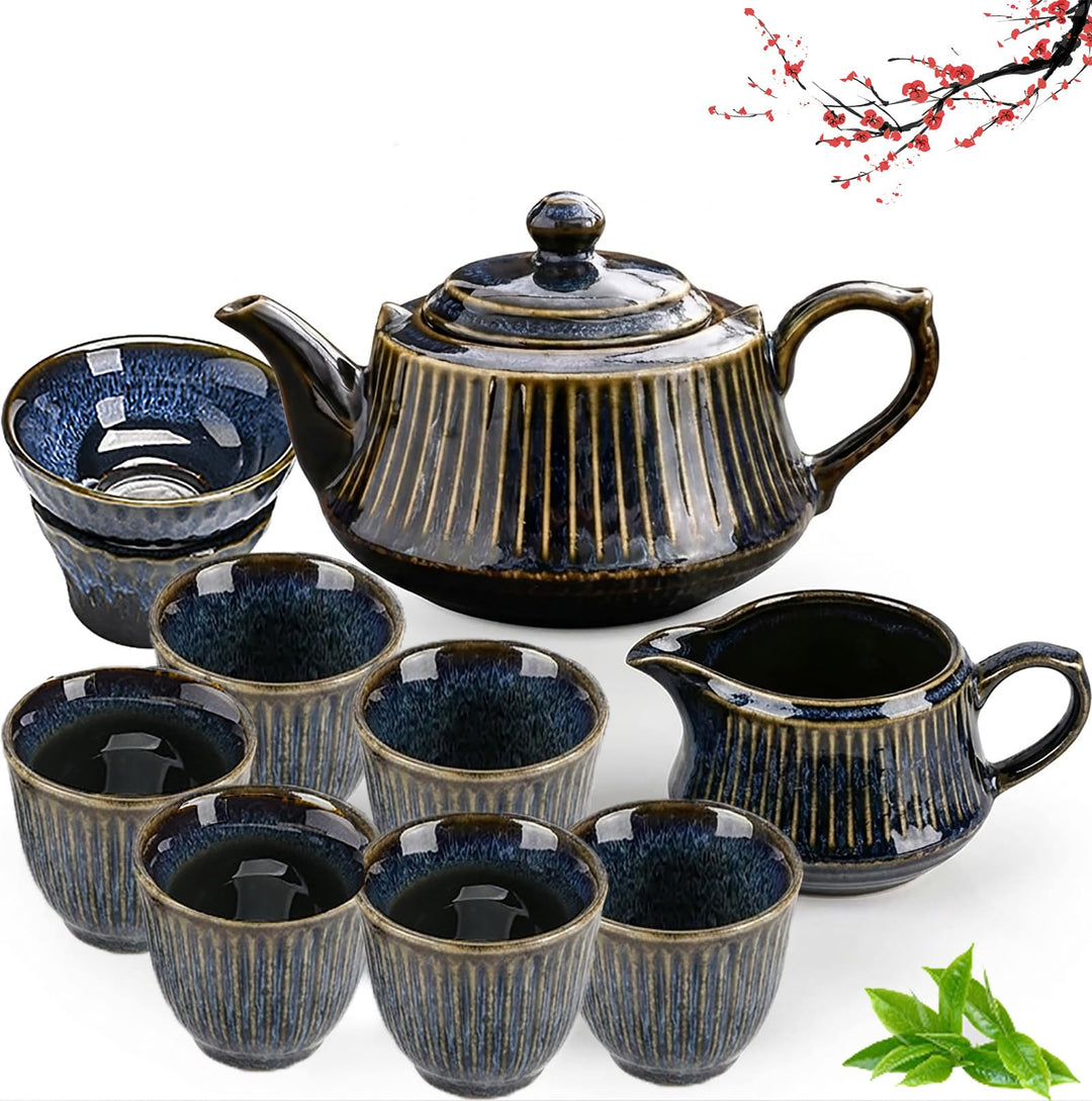 Chinesisches Gongfu-Tee-Set aus Porzellan, 10 Stück Schönes Keramik Teekannen-Set mit Teebereiter un