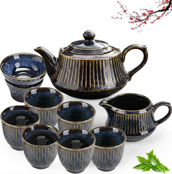 Chinesisches Gongfu-Tee-Set aus Porzellan, 10 Stück Schönes Keramik Teekannen-Set mit Teebereiter un