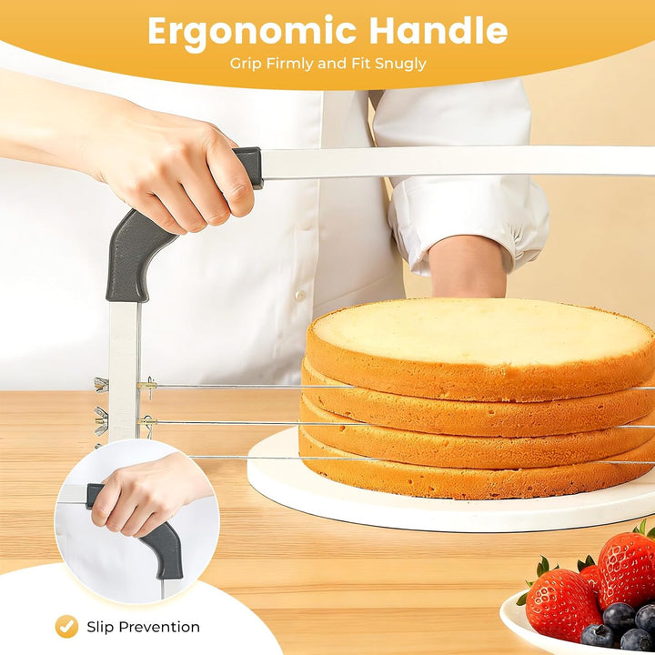Kaichenyt Tortenbodenschneider, Edelstahl Tortenschneider 53cm mit 3 Gezahnten Schneiddrähten Verste