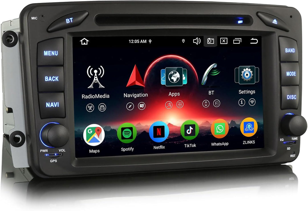 Erisin 8-Kern 4GB+64GB Android 14 Autoradio mit GPS Navi für Mercedes A/C/G/CLK Klasse W209 W203 Via