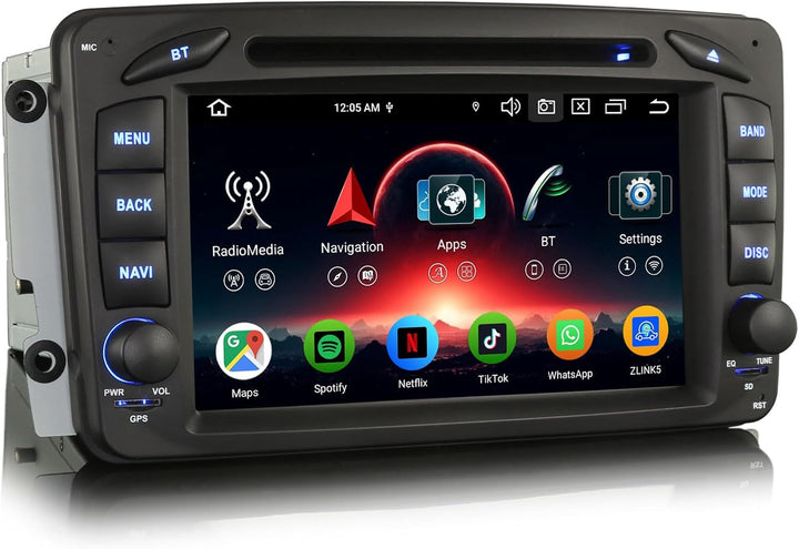 Erisin 8-Kern 4GB+64GB Android 14 Autoradio mit GPS Navi für Mercedes A/C/G/CLK Klasse W209 W203 Via