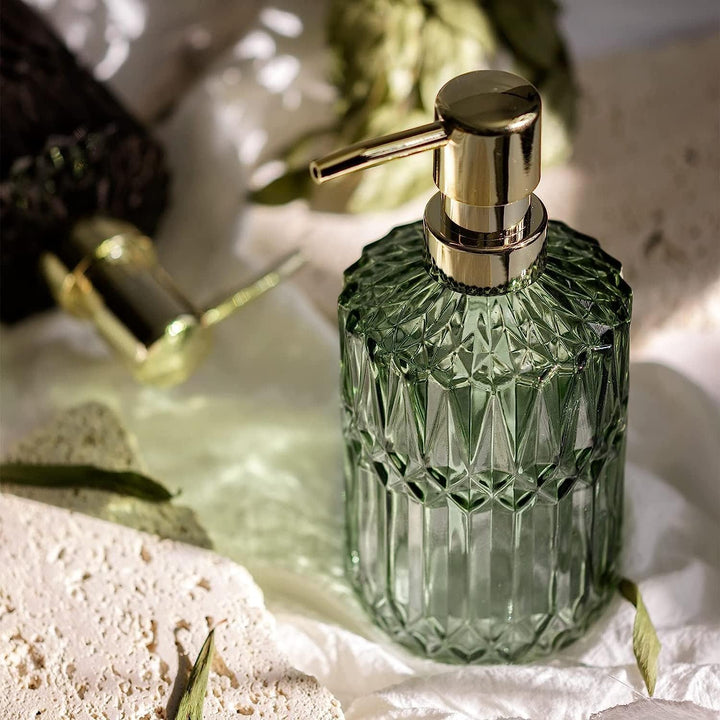 EMPO Seifenspender aus Transparentem Glas mit ABS-Kunststoff-Pumpe, Lotionspender für Küche, Bad (2e