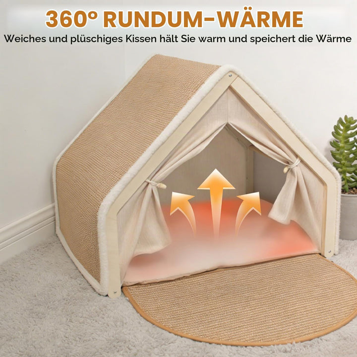 2-in-1 Katzenhaus mit Kratzbrett, Holz katzenzelt &amp; Sisal Kratzfläche als Gemütliche Katzenhöhle für