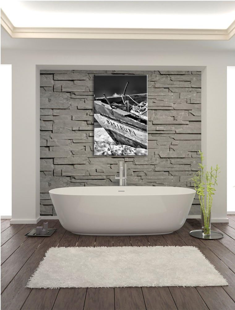 Monocrome, Boot am Strand, Format: 100x70 auf Leinwand, XXL riesige Bilder fertig gerahmt mit Keilra