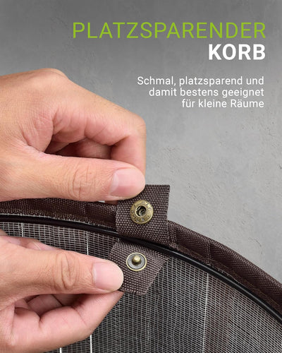 Juskys Bambus Wäschekorb Curly-Round Braun 55L - Hygienischer & Faltbarer Wäschekorb mit Deckel, Tra