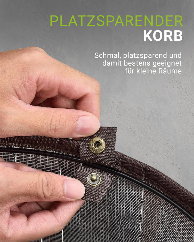Juskys Bambus Wäschekorb Curly-Round Braun 55L - Hygienischer & Faltbarer Wäschekorb mit Deckel, Tra