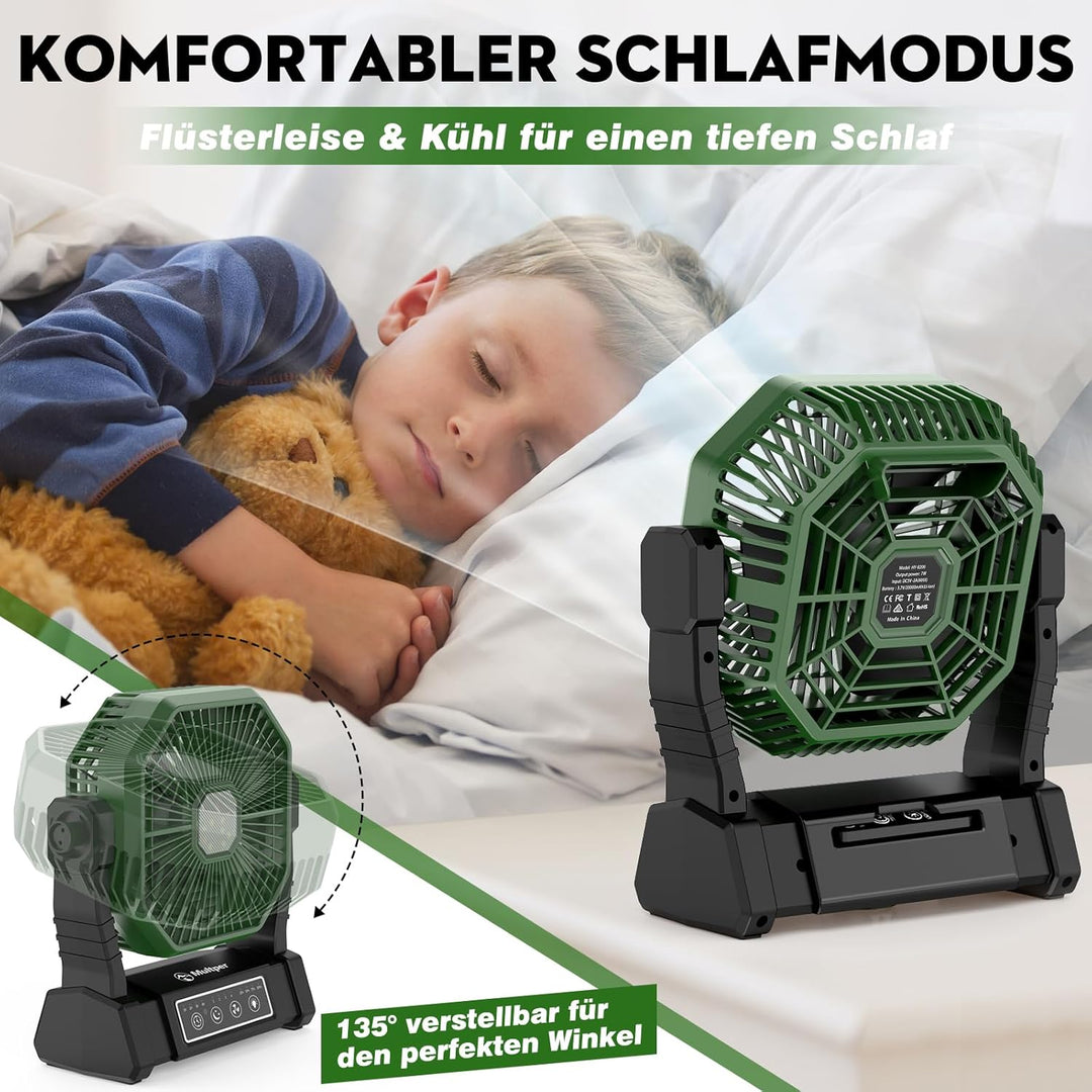 Multper Campingventilator mit LED-Licht, 20000 mAh Wiederaufladbarer Outdoor Zeltventilator mit Hake