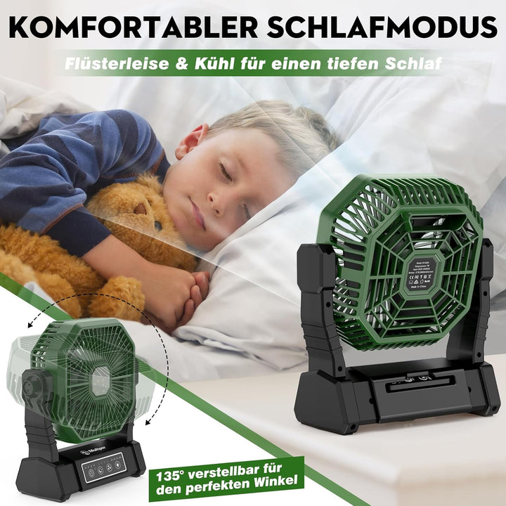 Multper Campingventilator mit LED-Licht, 20000 mAh Wiederaufladbarer Outdoor Zeltventilator mit Hake
