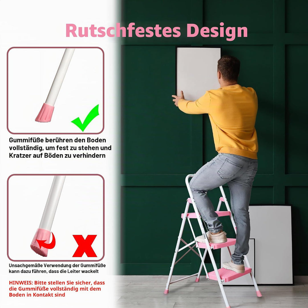 BONTEC Trittleiter 3 Stufen Klappbar, 272kg/600lbs Kapazität mit Breiten Anti-Rutsch-Pedalen, Faltba