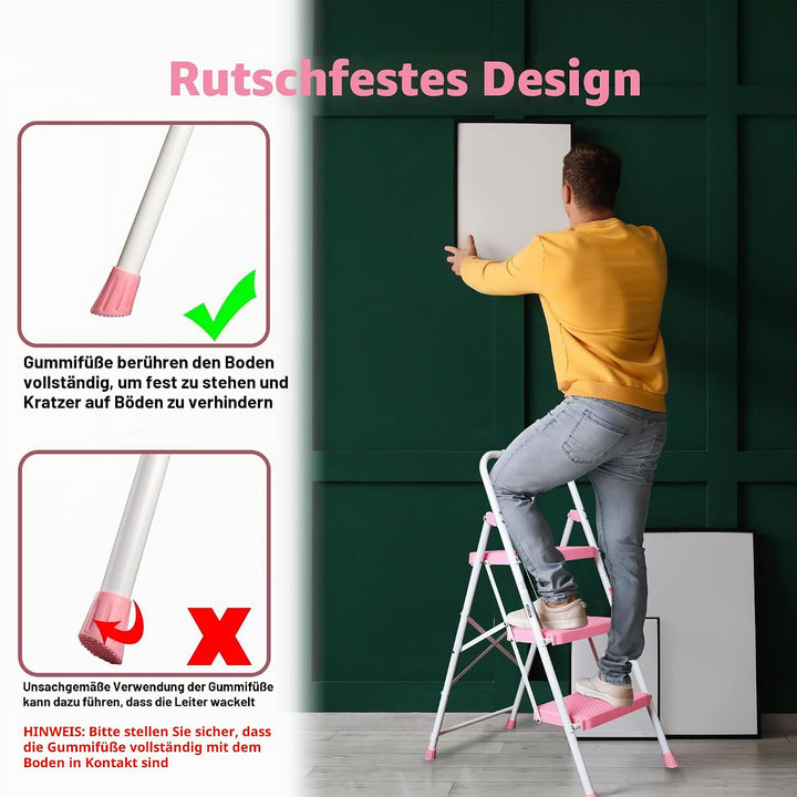 BONTEC Trittleiter 3 Stufen Klappbar, 272kg/600lbs Kapazität mit Breiten Anti-Rutsch-Pedalen, Faltba