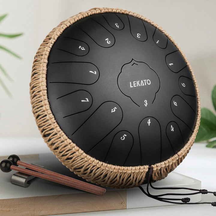 LEKATO Tongue Drum 13 Zoll 15 Noten, Anfänger/Professional Zungentrommel Schlagzeug mit Tragetasche,
