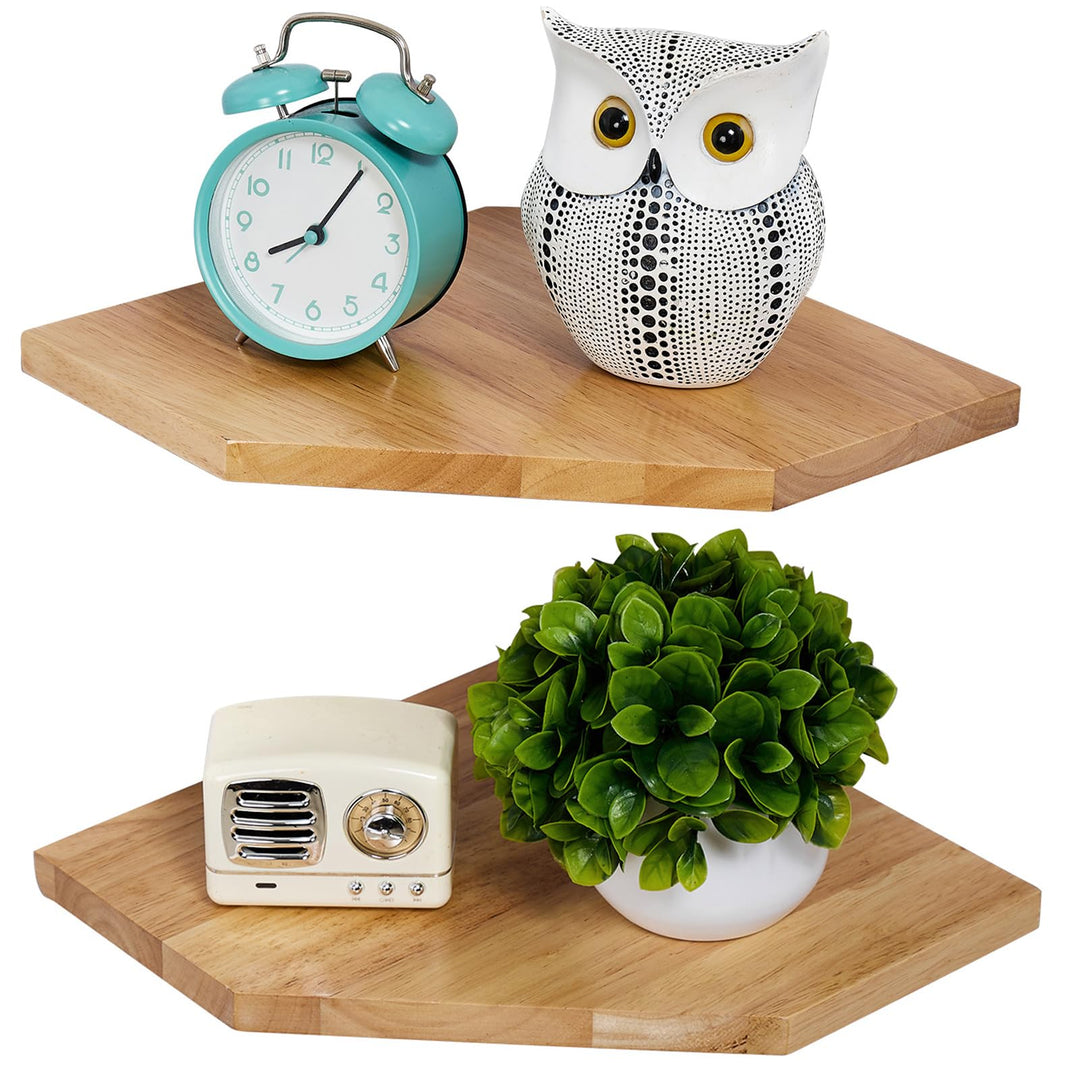 Gieanoo Eckregal Hängend, 2er-Set Eiche Massivholz Eckregal Wandregal Holz Vintage Landhausstil Rega