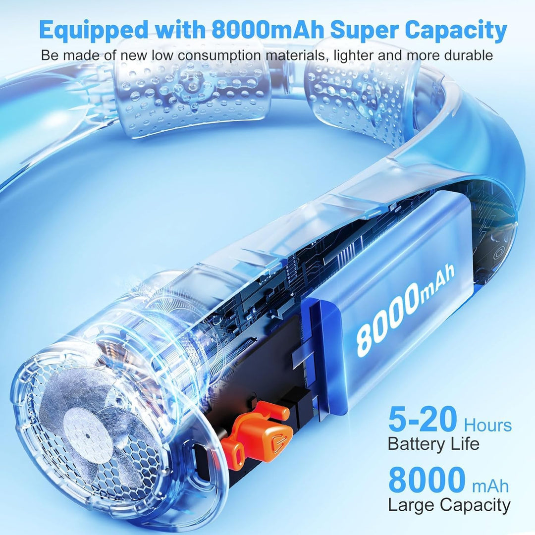 Nackenventilator, 8000 mAh Tragbarer Blattloser Halsventilator, 360° Luftstrom, 6 Stufen, USB Wieder