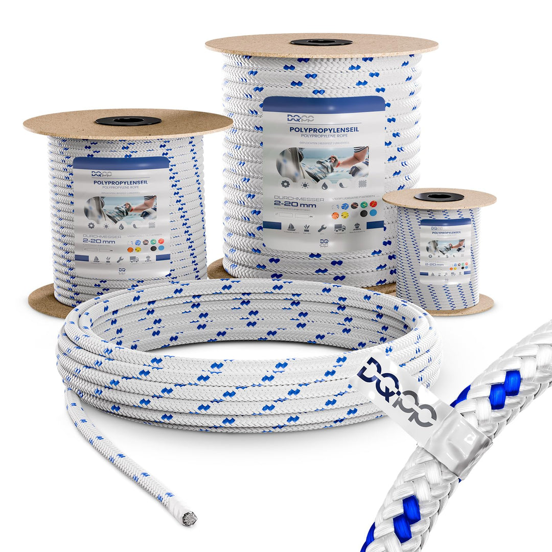 50m POLYPROPYLENSEIL 8mm WEIss Polypropylen Seil Tauwerk PP Flechtleine Textilseil geflochten 8mm 50