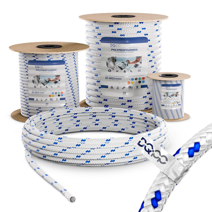 50m POLYPROPYLENSEIL 8mm WEIss Polypropylen Seil Tauwerk PP Flechtleine Textilseil geflochten 8mm 50